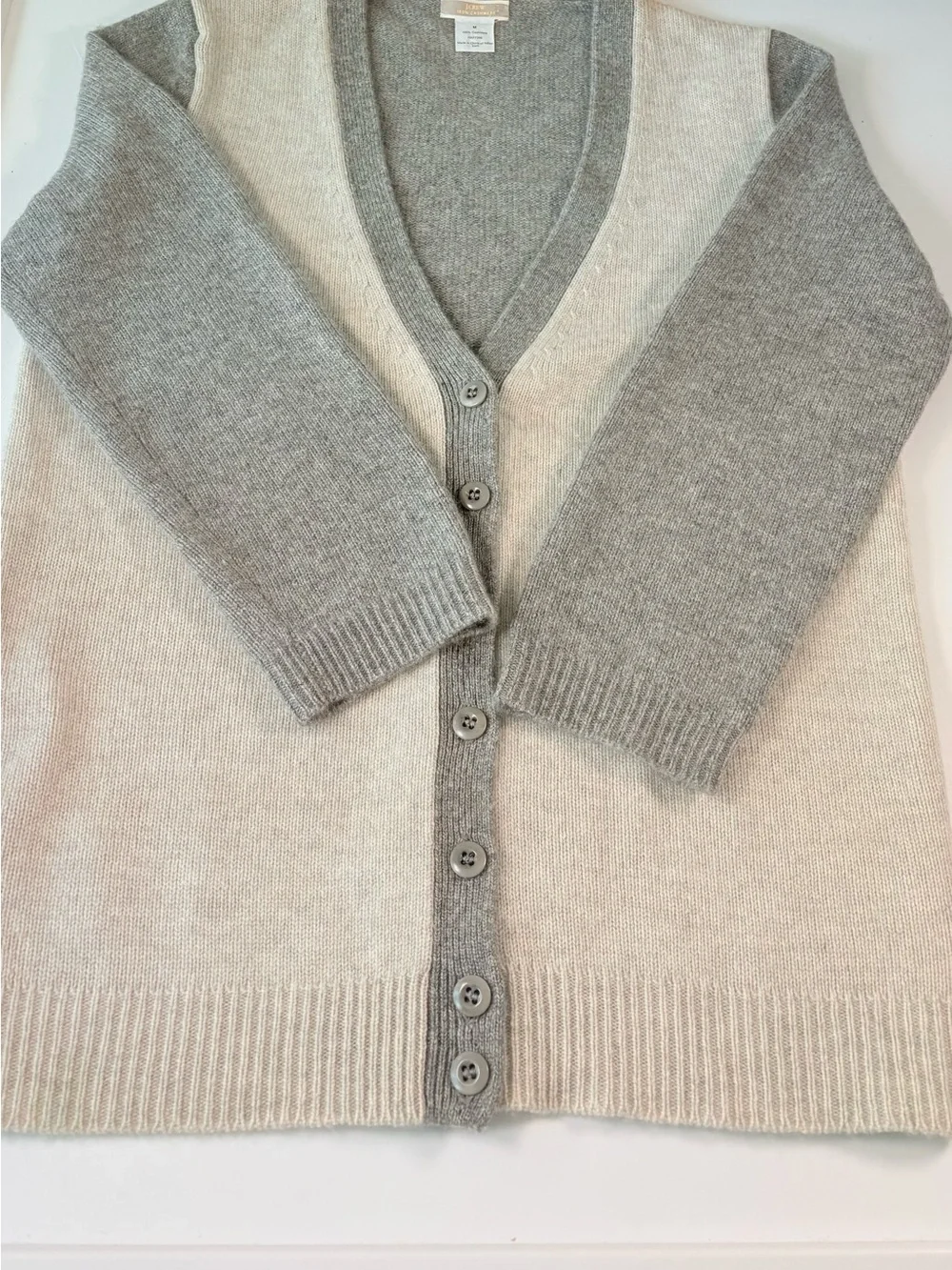 ☁️ J.Crew Heather Oatmeal & Dove Gray 100% Cashmere Cardigan | M